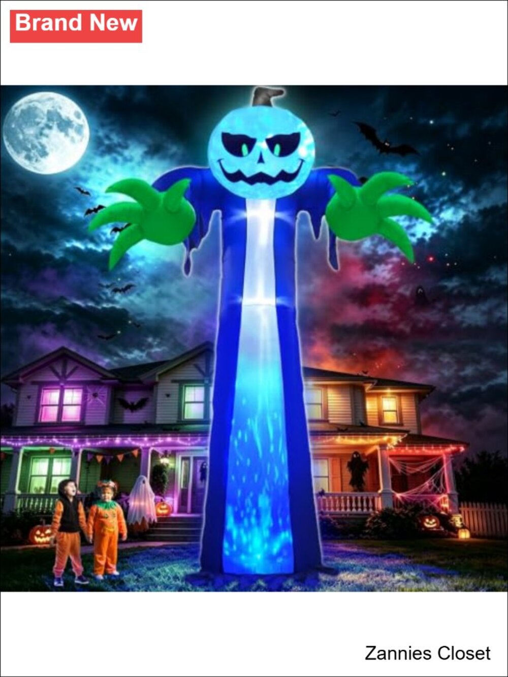 👻 TURNMEON 14 Ft Halloween Inflatable Pumpkin Ghost Rotating LED Yard Decor